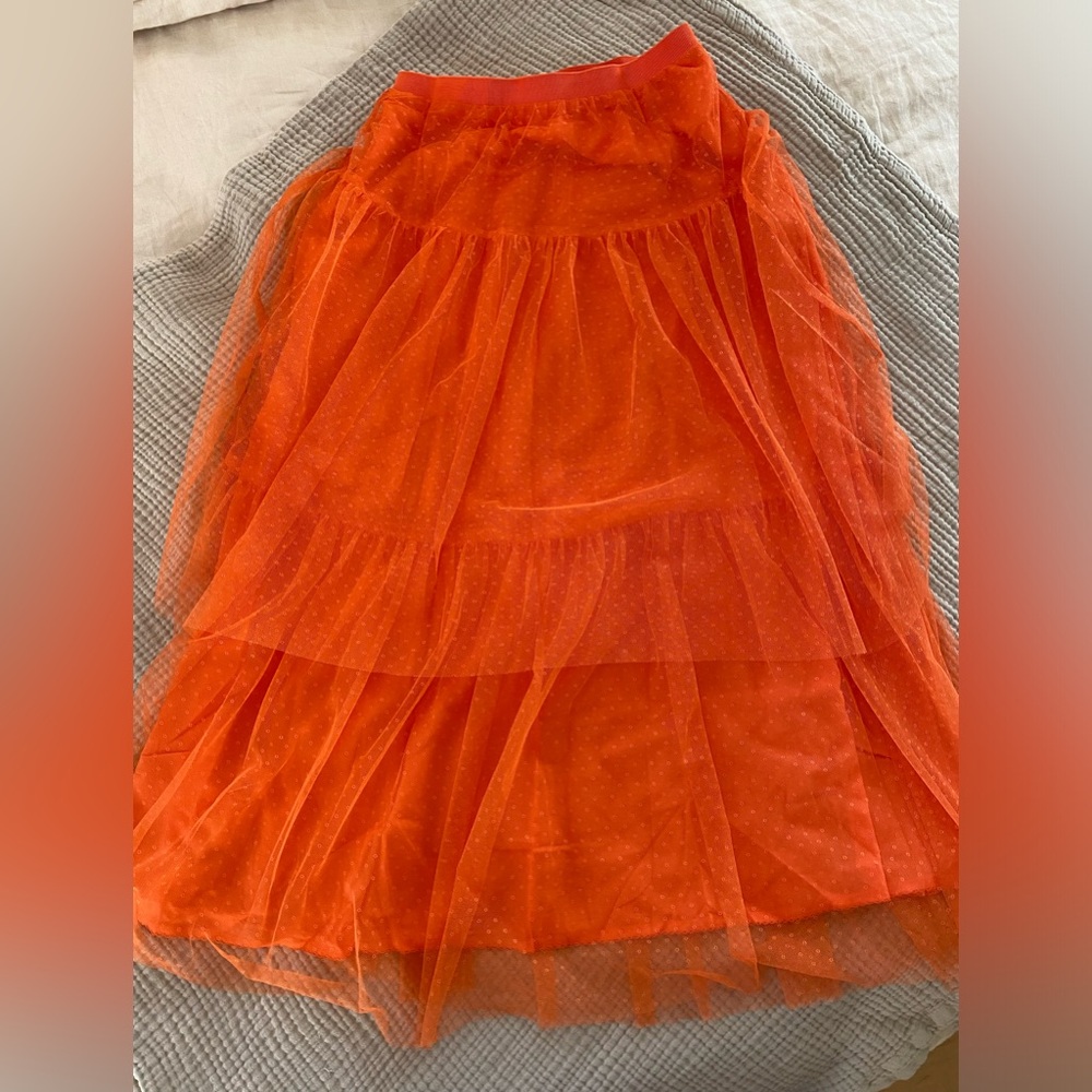 Anthropologie Tiered Tulle Midi in Coral/Orange
